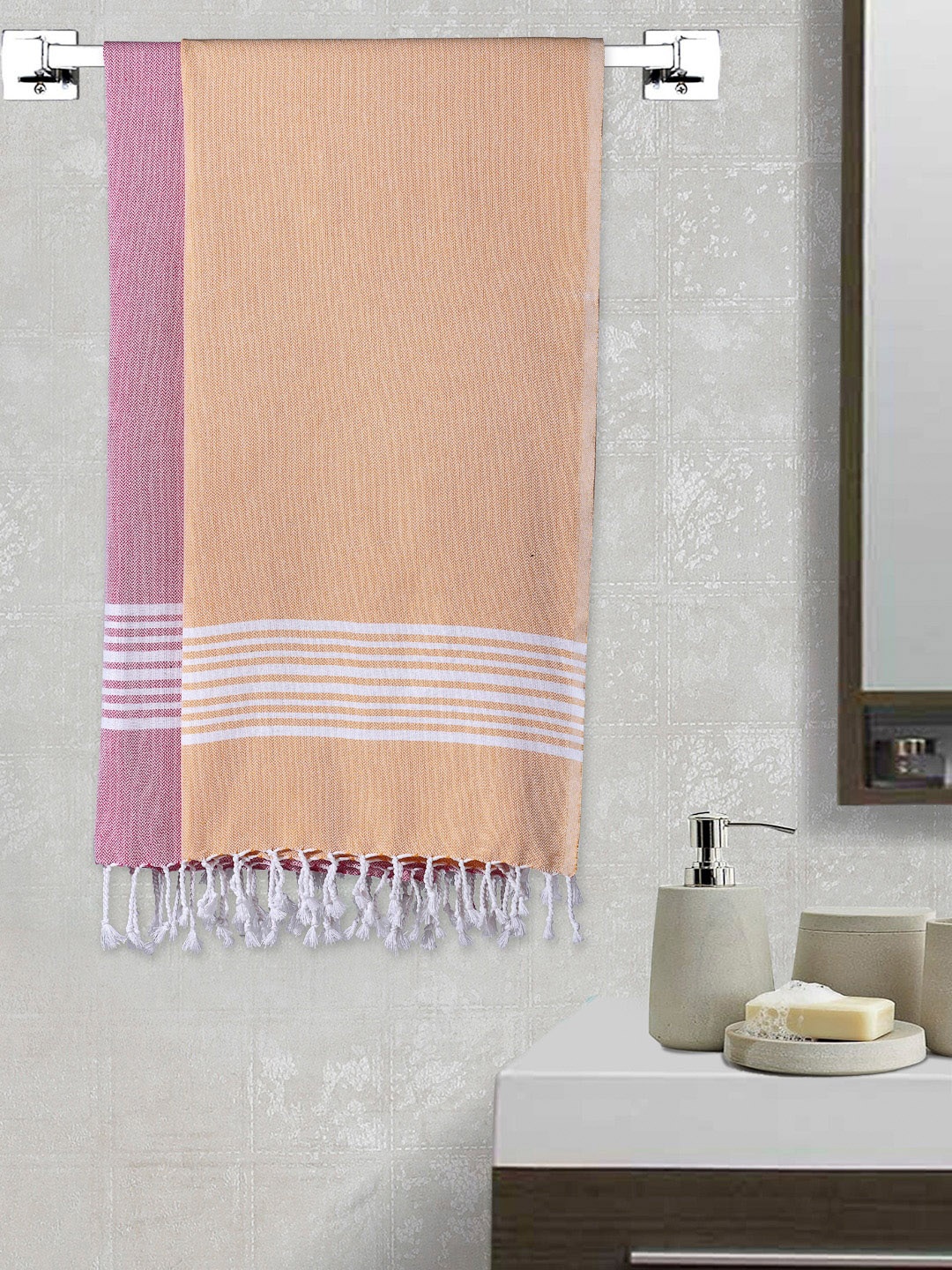 

Arrabi Set Of 2 Cotton 210 GSM Bath Towels, Pink