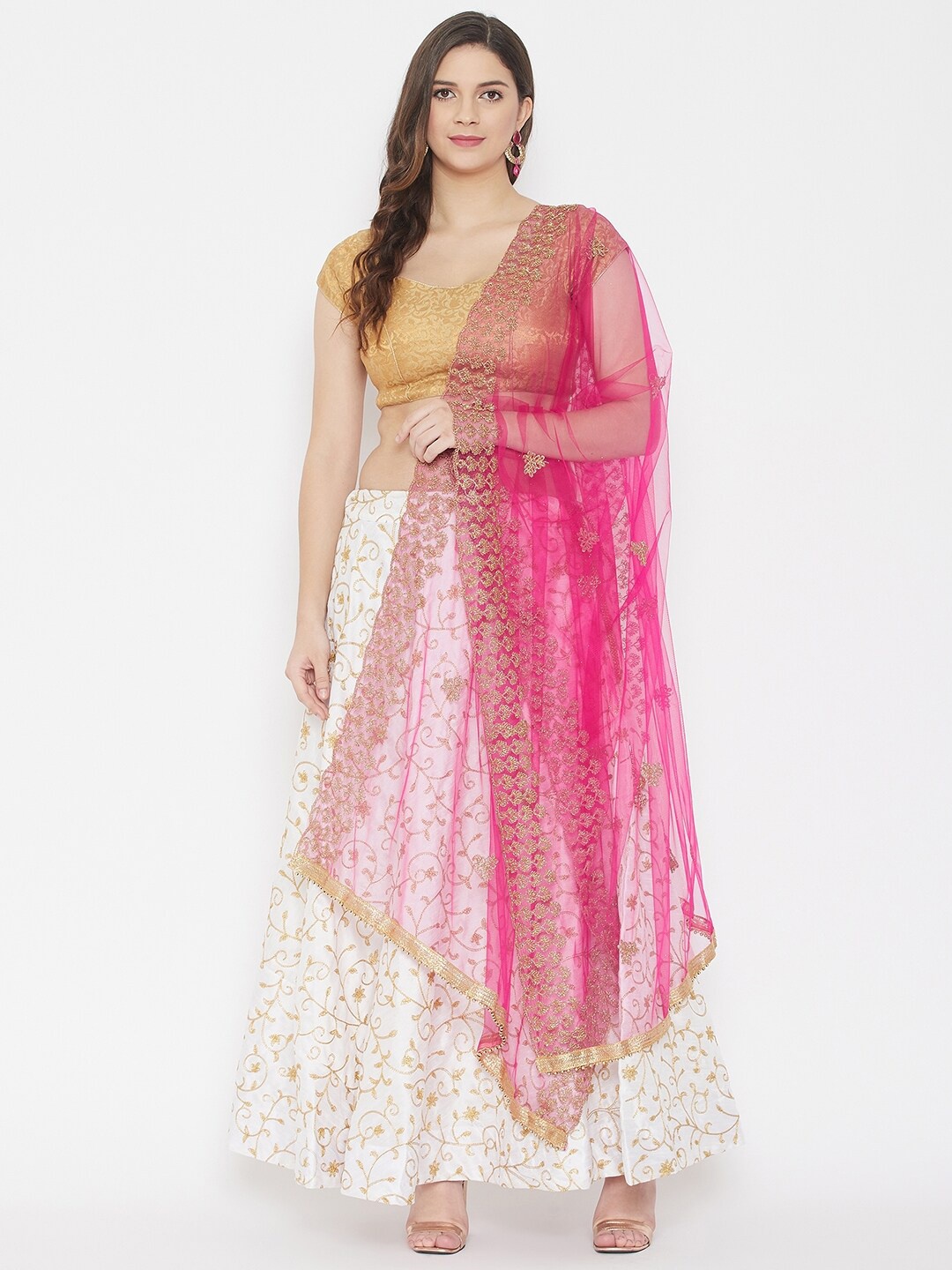 

Clora Creation Magenta & Gold-Toned Ethnic Motifs Embroidered Dupatta With Zari