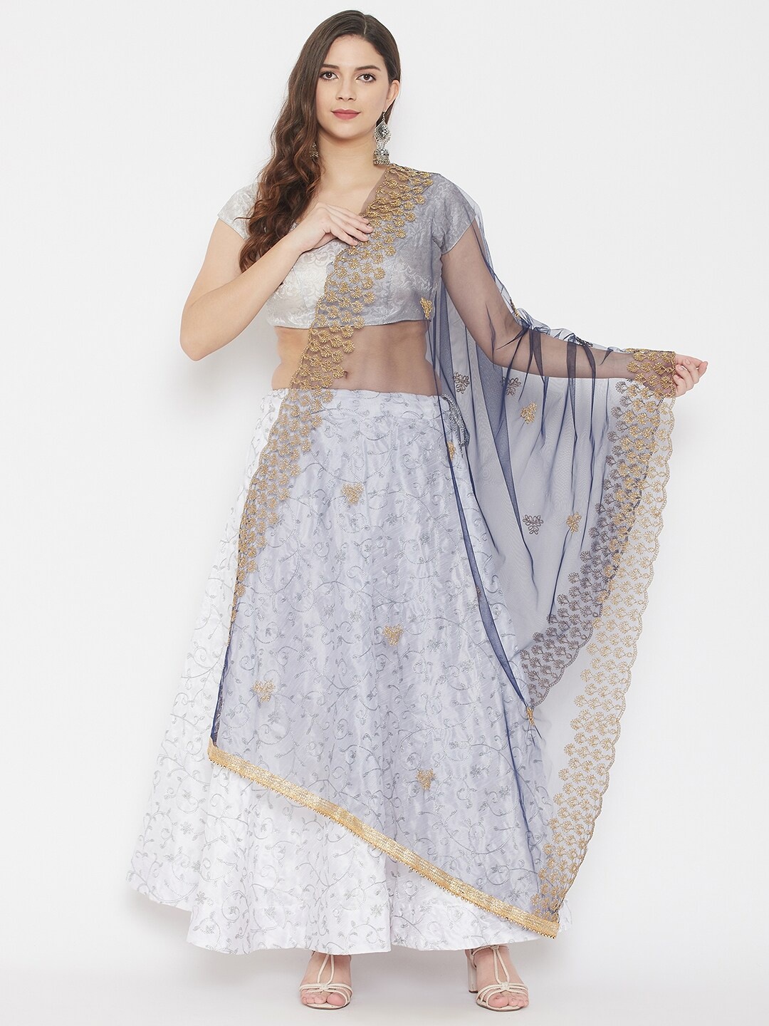 

Clora Creation Navy Blue & Gold-Toned Ethnic Motifs Embroidered Dupatta with Gotta Patti