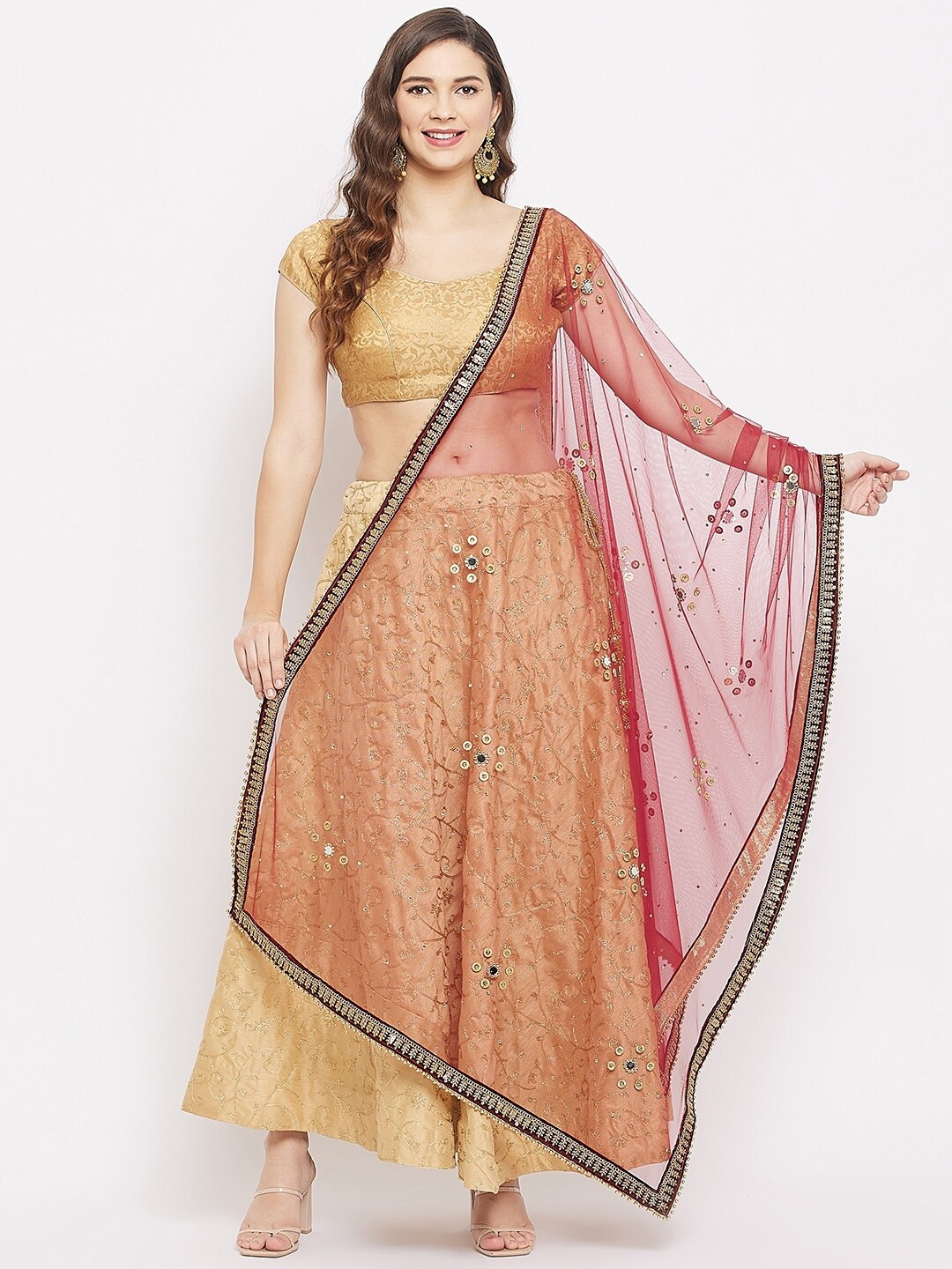 

Clora Creation Women Red & Gold-Toned Ethnic Motifs Embroidered Dupatta