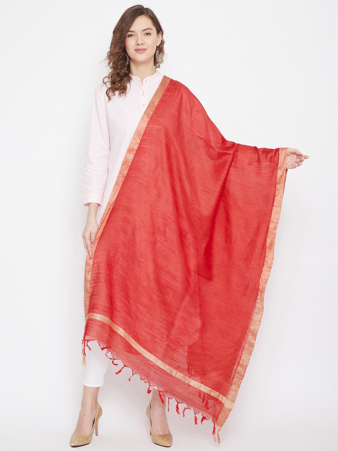 

Clora Creation Women Red & Gold-Toned Solid Dupatta