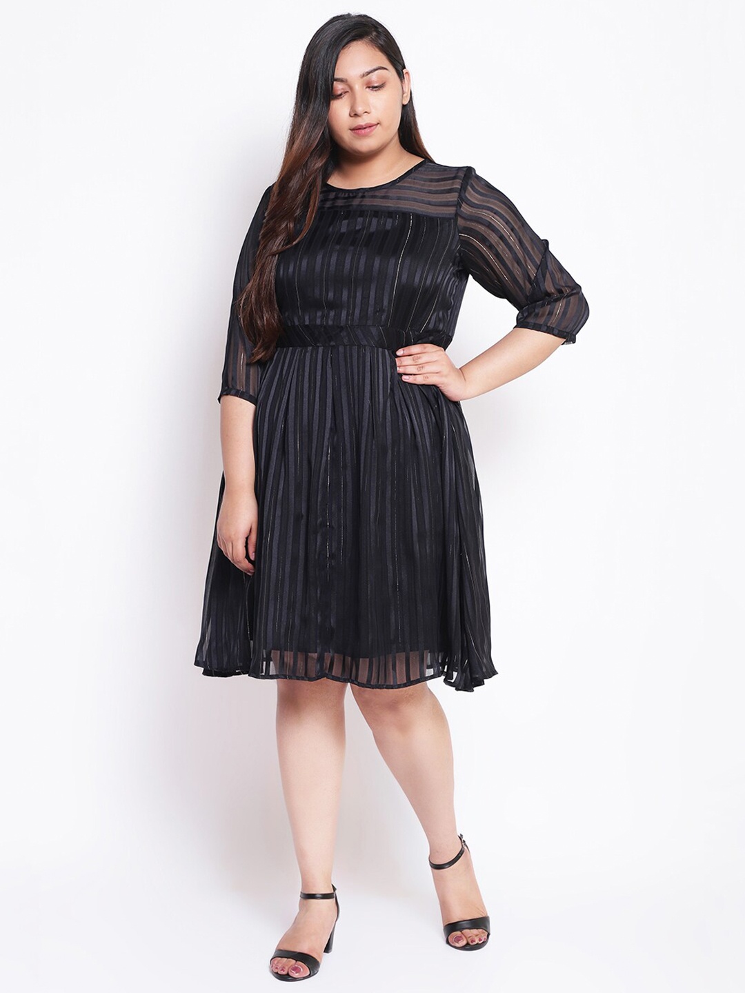 

Amydus Women Plus Size Black Self Design Dress
