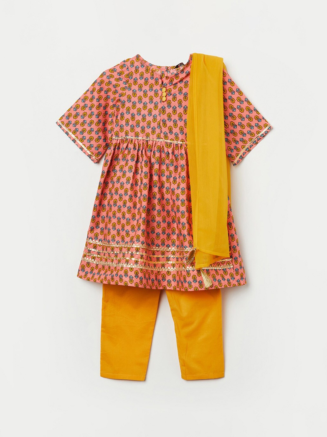 

Melange by Lifestyle Girls Pink Ethnic Motifs Printed Empire Kurta with Trousers