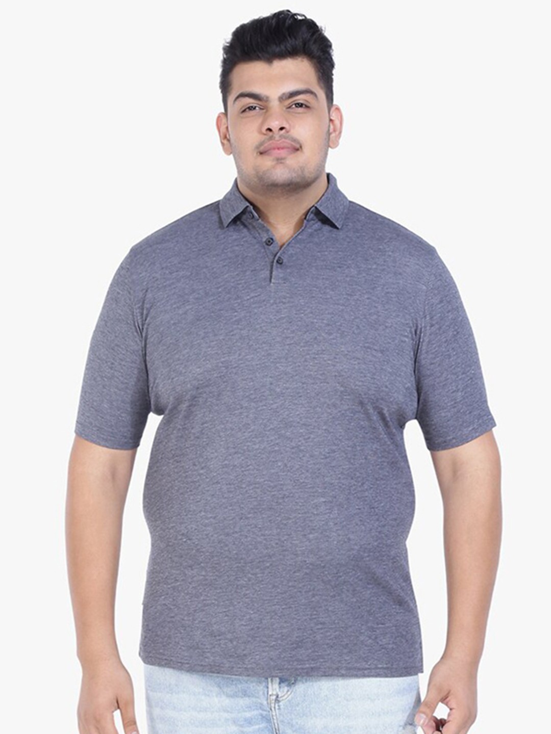 

Santonio Men Plus Size Grey Polo Collar Pure Cotton T-shirt