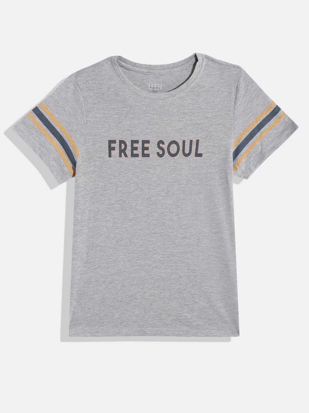

UTH by Roadster Teen Girls Typography Printed Pure Cotton T-shirt, Grey melange