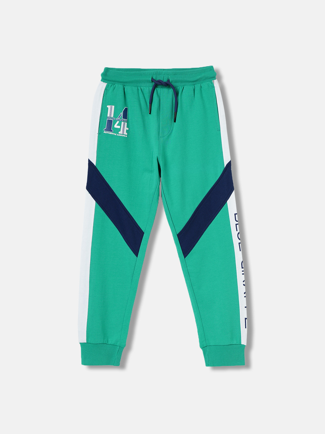

Blue Giraffe Boys Green & White Blue Brand Logo Pure Cotton Joggers