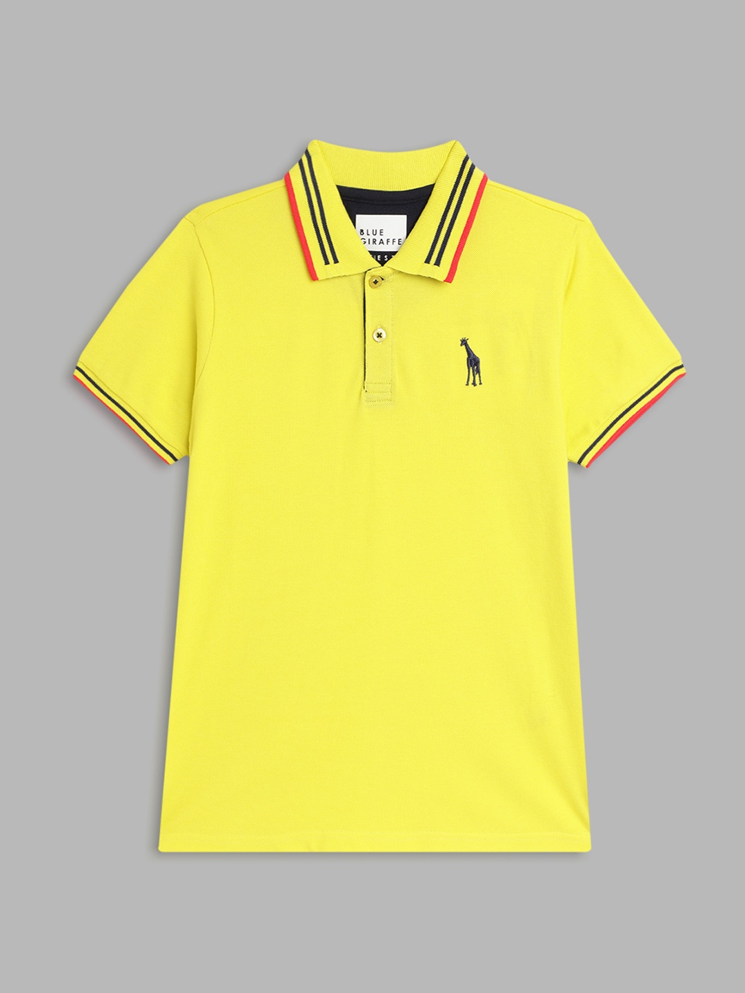 

Blue Giraffe Boys Yellow Pure Cotton Polo Collar T-shirt