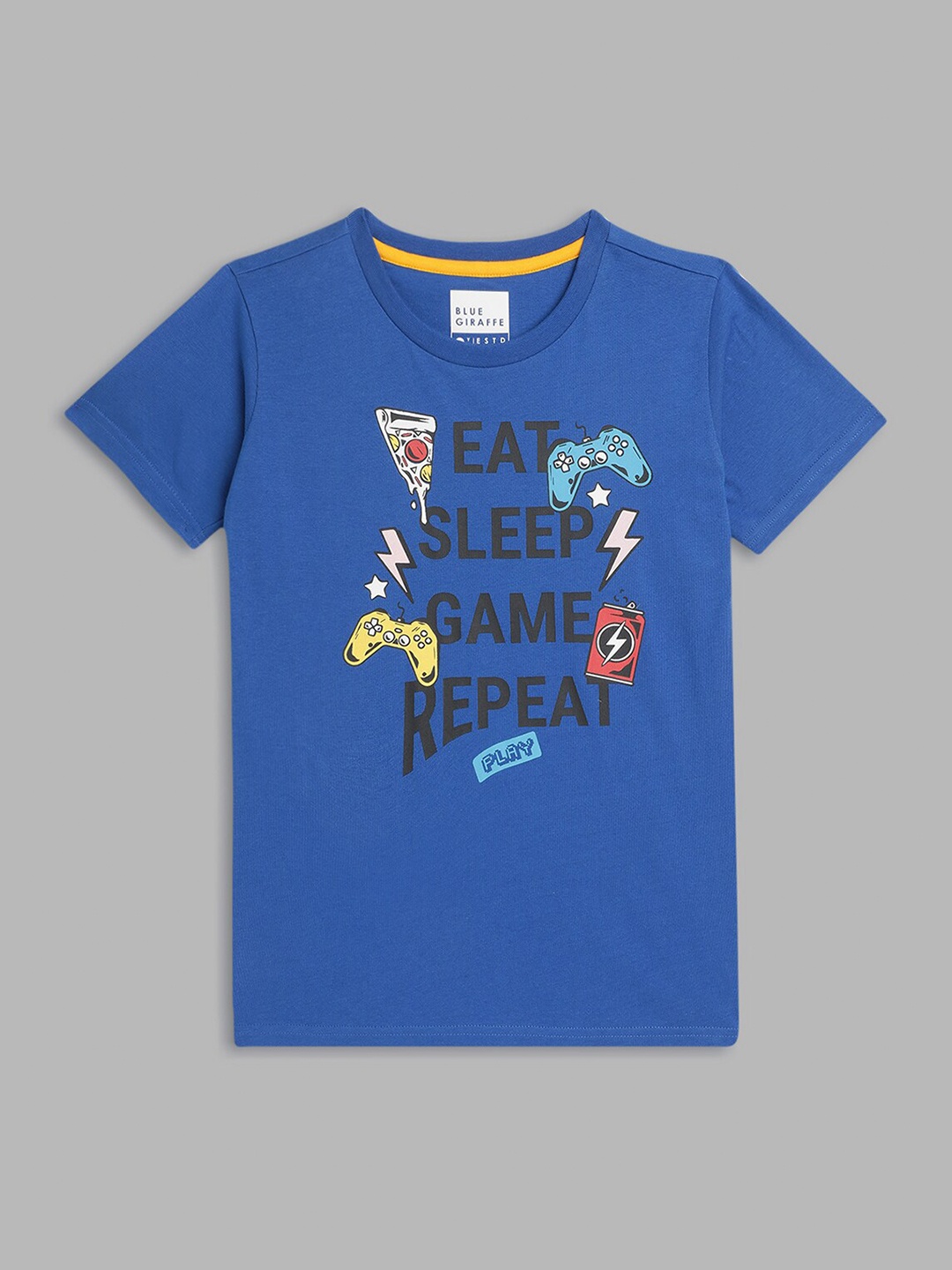 

Blue Giraffe Boys Blue Typography Printed T-shirt