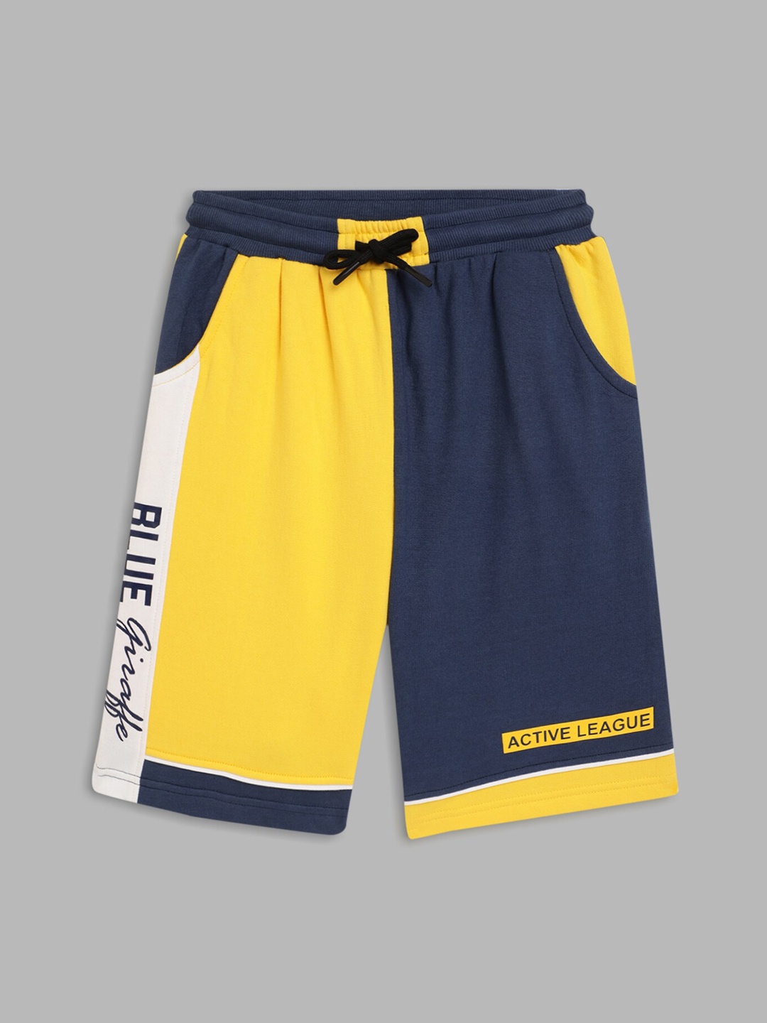 

Blue Giraffe Boys Navy Blue & Yellow Colourblocked Pure Cotton Shorts