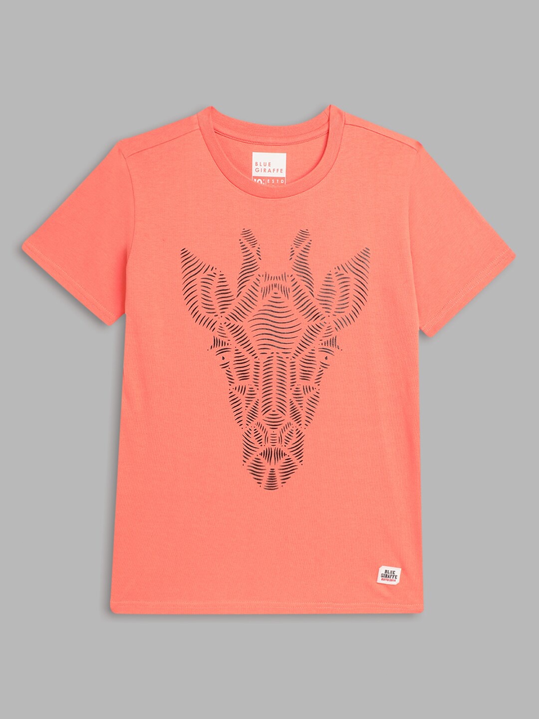 

Blue Giraffe Boys Peach-Coloured & Black Printed T-shirt