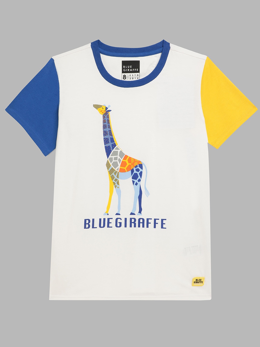 

Blue Giraffe Boys White & Blue Brand Logo Printed Pure Cotton T-shirt