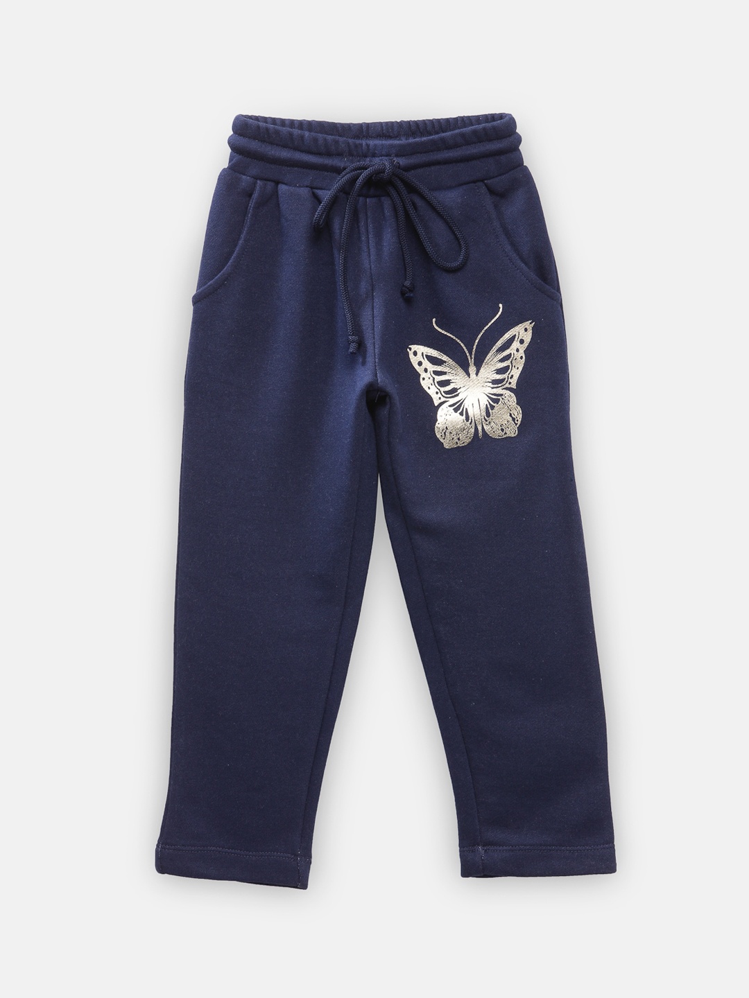 

NYNSH- PlusS Kids Girls Navy Blue Butterfly Printed Cotton Track Pants