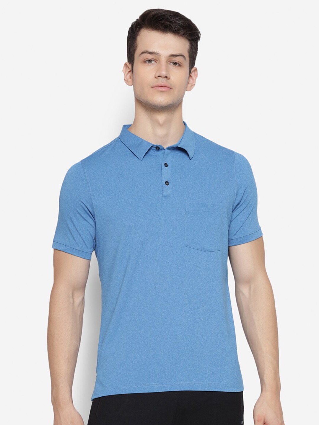 

Turtle Men Blue Polo Collar Pockets Slim Fit T-shirt