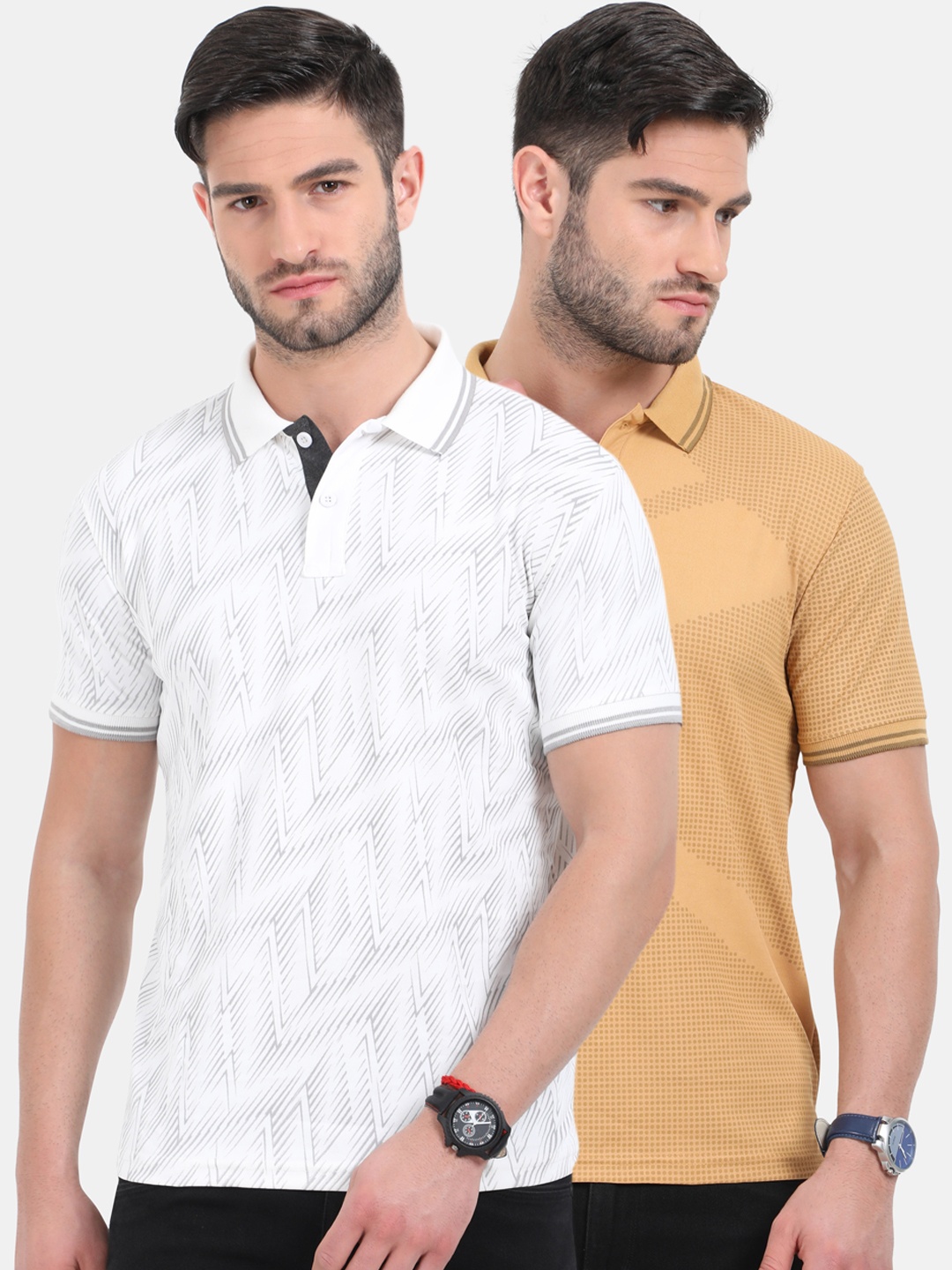 

ARDEUR Men Pack Of 2 Printed Dri-FIT Polo Collar T-shirt, White