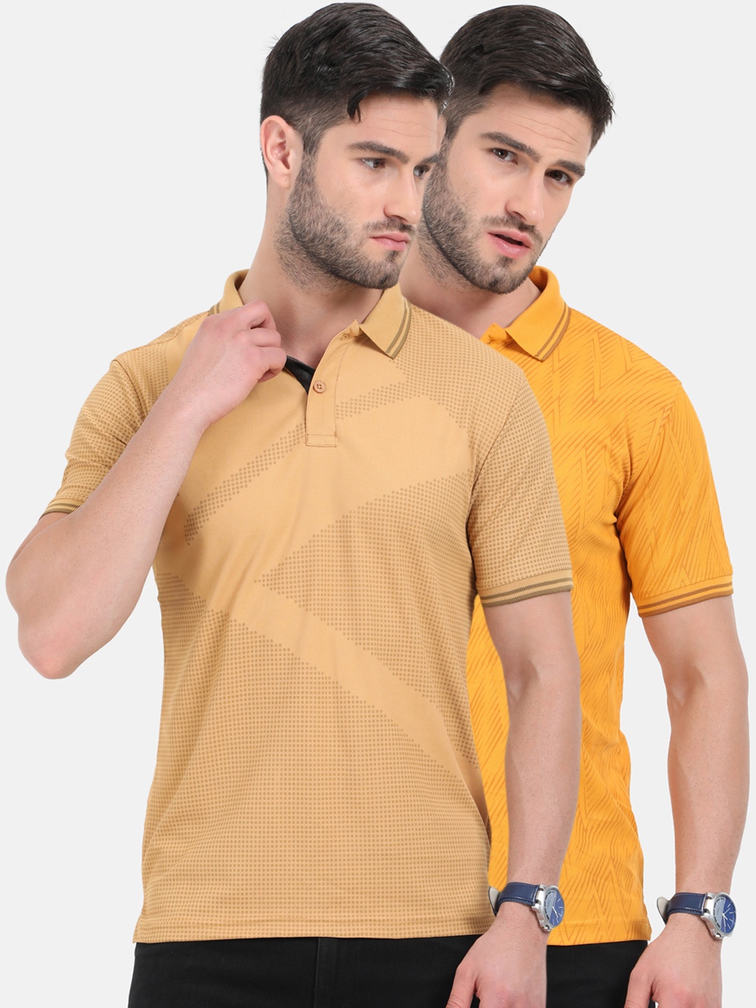 

ARDEUR Men Pack Of 2 Dri-FIT Polo Collar T-shirts, Beige