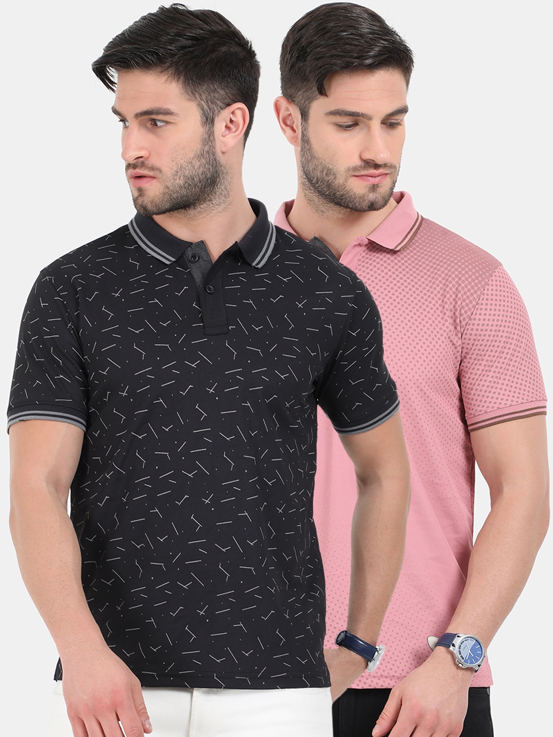 

ARDEUR Men Pack Of 2 Dri-FIT Polo Collar T-shirts, Pink