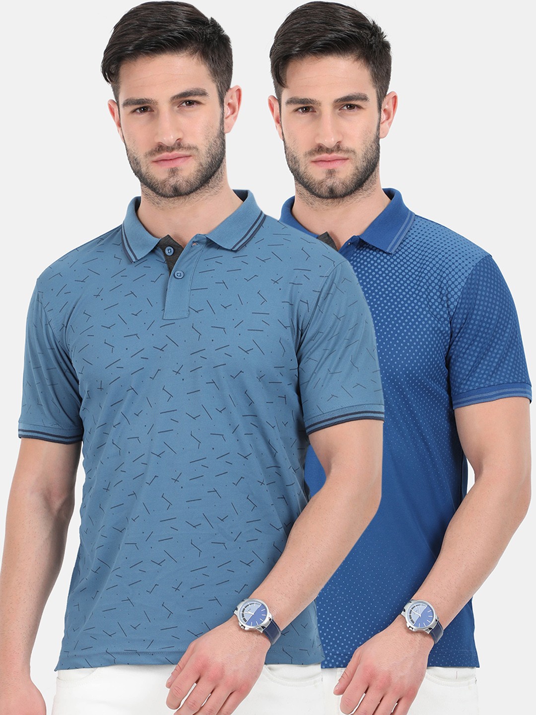 

ARDEUR Men Pack Of 2 Dri-FIT Polo Collar T-shirts, Blue