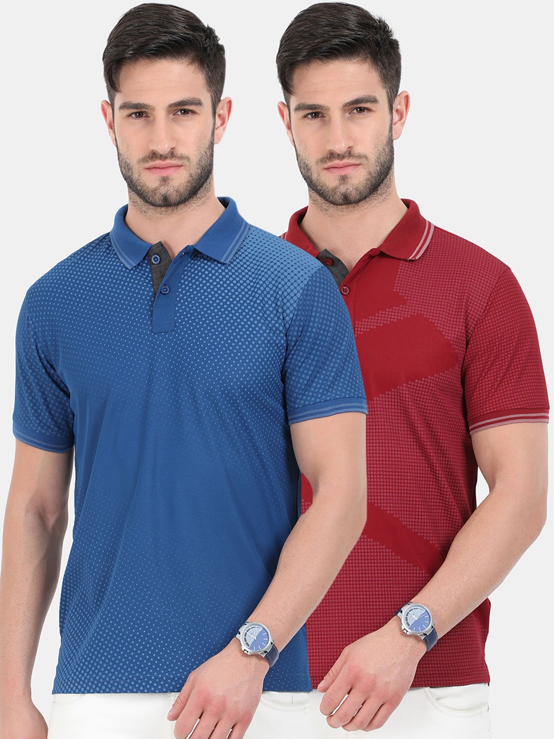

ARDEUR Men Pack Of 2 Dri-FIT Polo Collar T-shirts, Blue