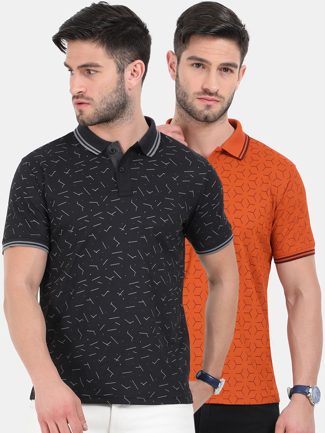 

ARDEUR Men Pack Of 2 Dri-FIT Polo Collar T-shirt, Black