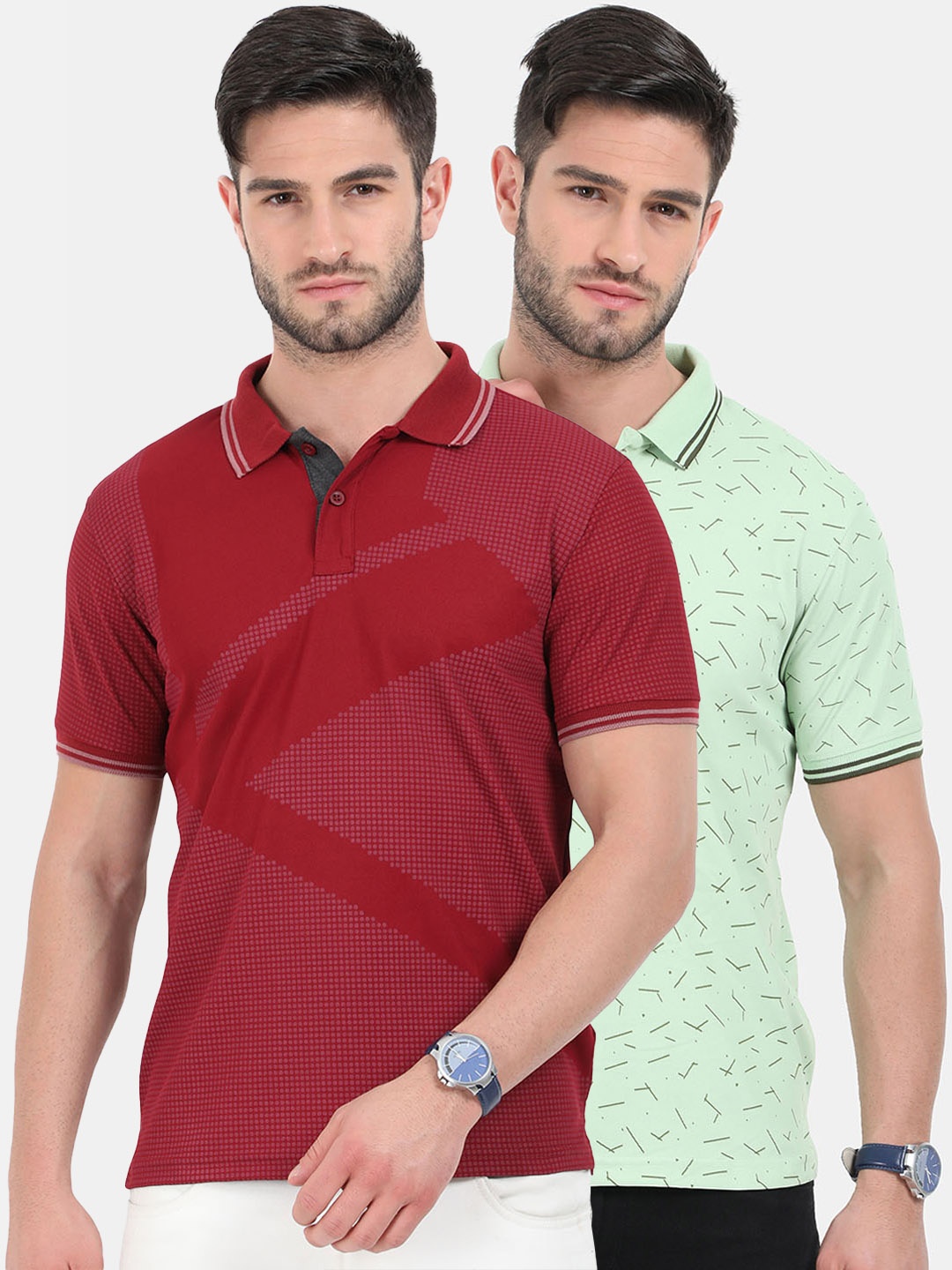 

ARDEUR Men Pack Of 2 Dri-FIT Polo Collar T-shirts, Green