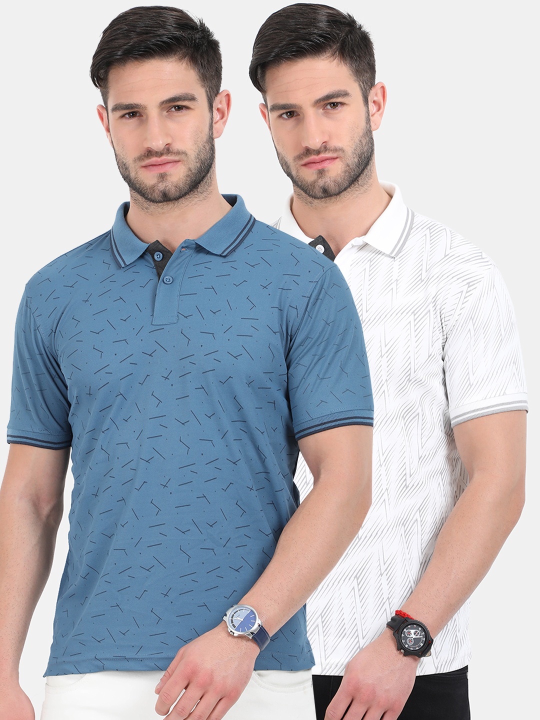 

ARDEUR Men Pack Of 2 Dri-FIT Polo Collar T-shirts, Blue