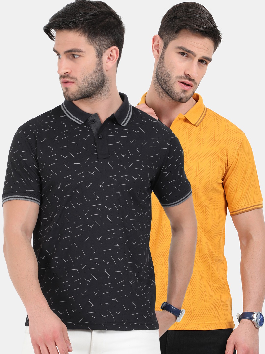 

ARDEUR Men Pack Of 2 Printed Dri-FIT Polo Collar T-shirt, Black