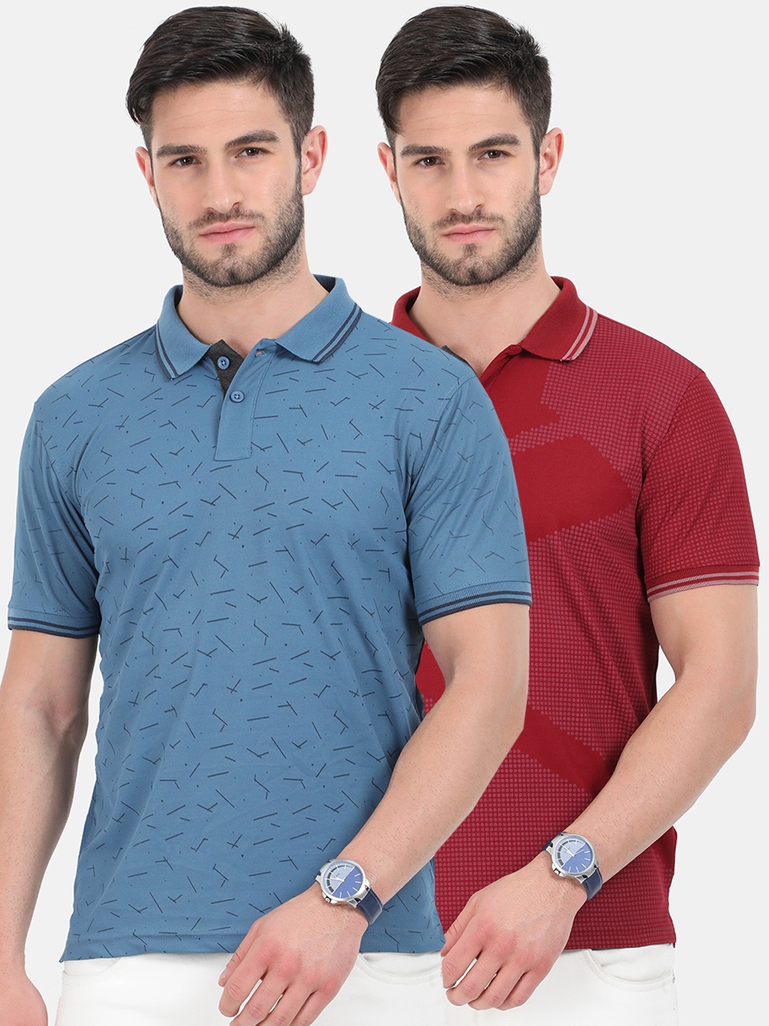 

ARDEUR Men Pack Of 2 Dri-FIT Polo Collar T-shirt, Blue