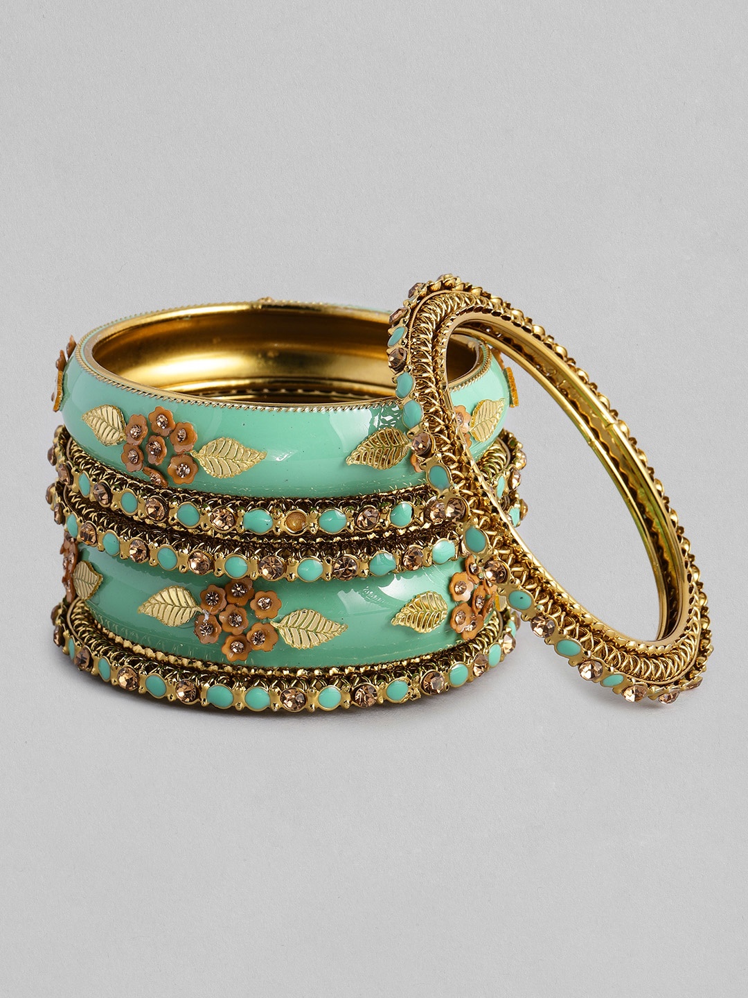 

AccessHer Set of 6 Green Gold Plated Enamelled Bangles