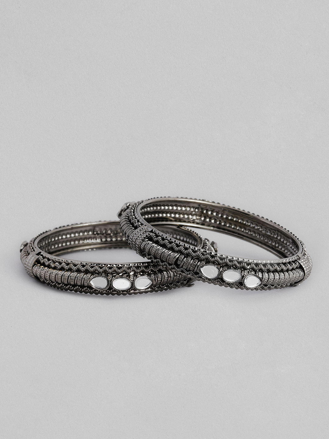 

AccessHer Set of 2 Black Silver-Plated Artificial Stone Studded Bangles