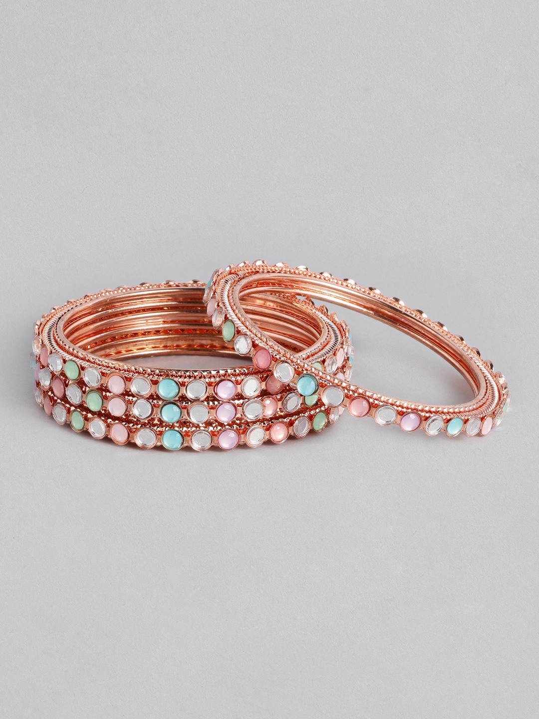 

AccessHer Set of 4 Multicoloured Rose Gold-Plated Artificial Stone Studded Bangles