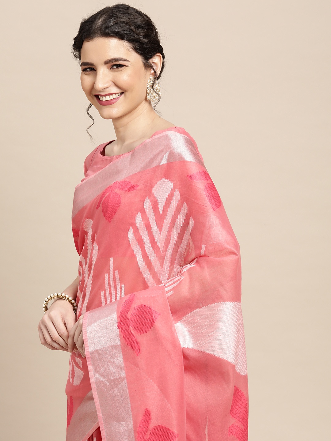 

Saree mall Pink Geometric Woven Design Uppada Saree
