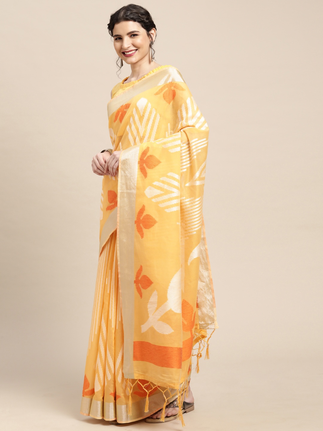 

Saree mall Yellow & Off-White Zari Uppada Sarees