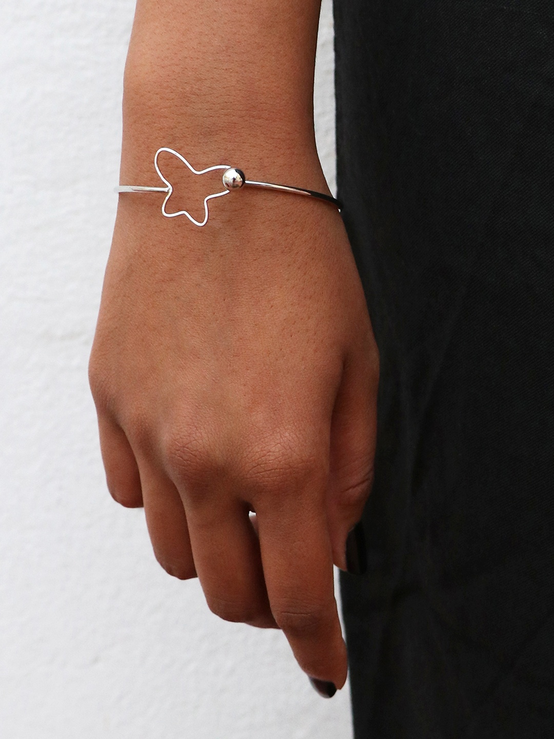 

Ayesha Women Silver-Plated Contemporary Butterfly Silver-Toned Metallic Cuff Bracelet