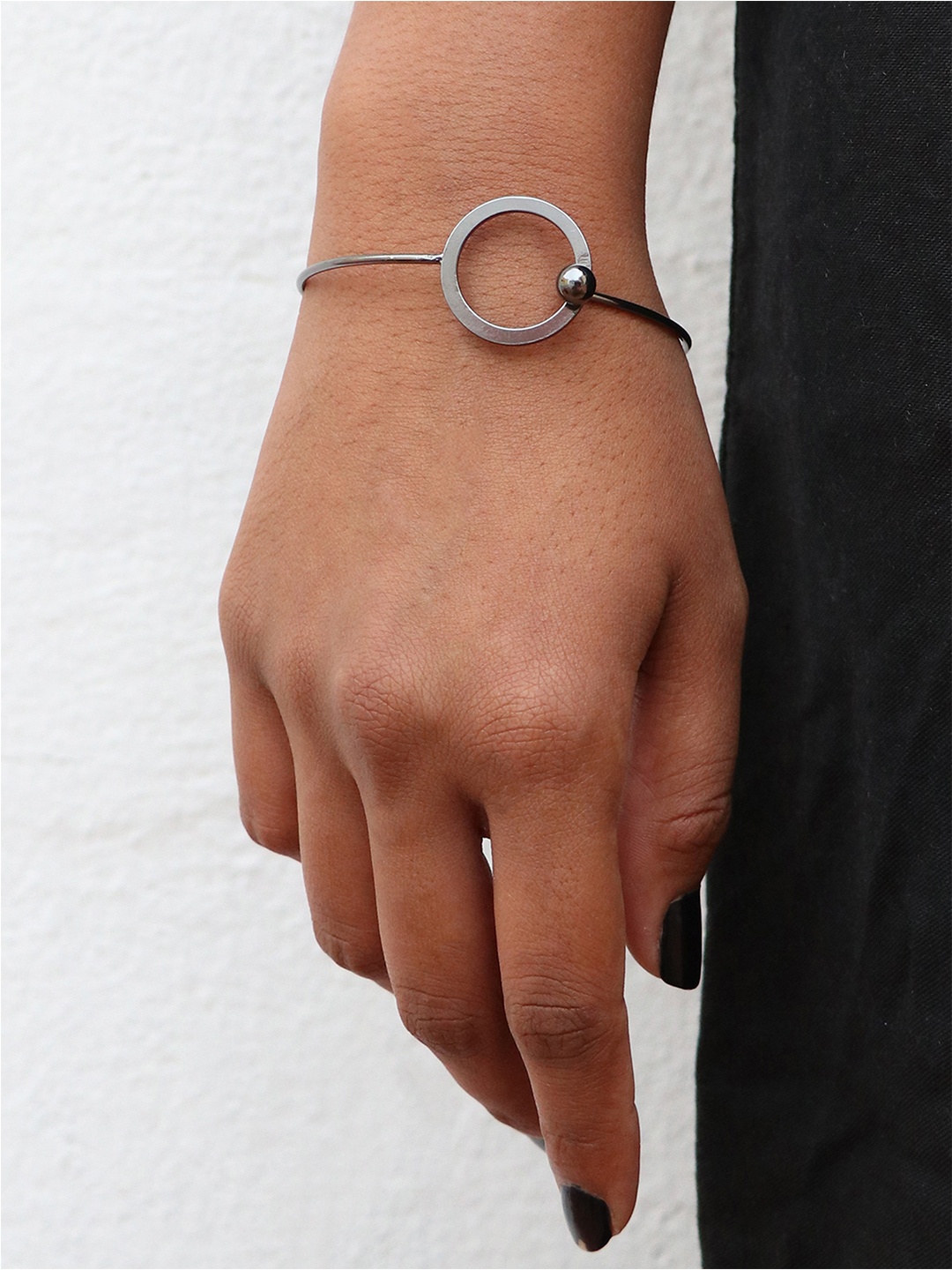 

Ayesha Women Gun Metal Black Contemporary Circular Metallic Cuff Bracelet