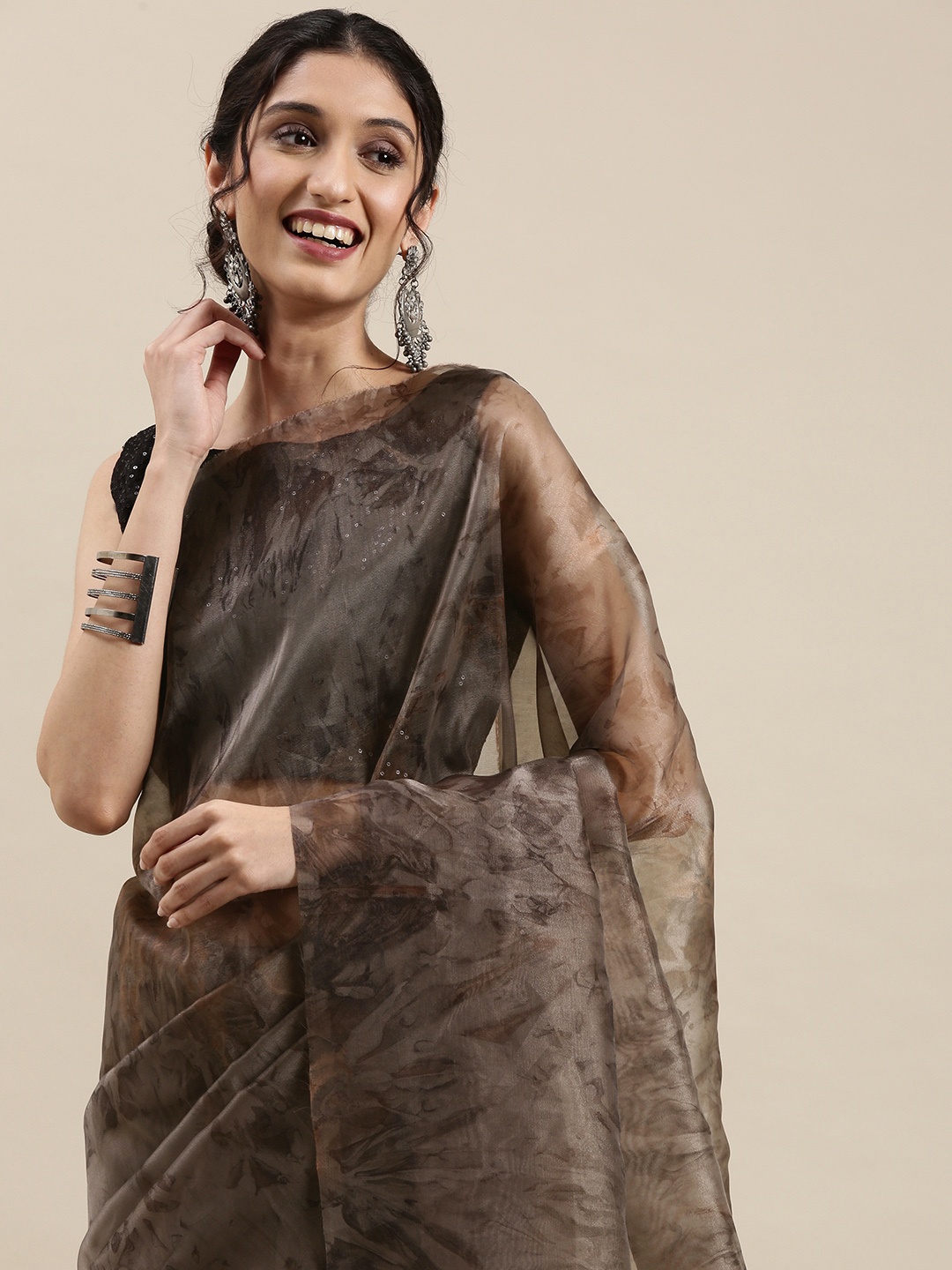 

Saree mall Brown Printed Organza Sarees