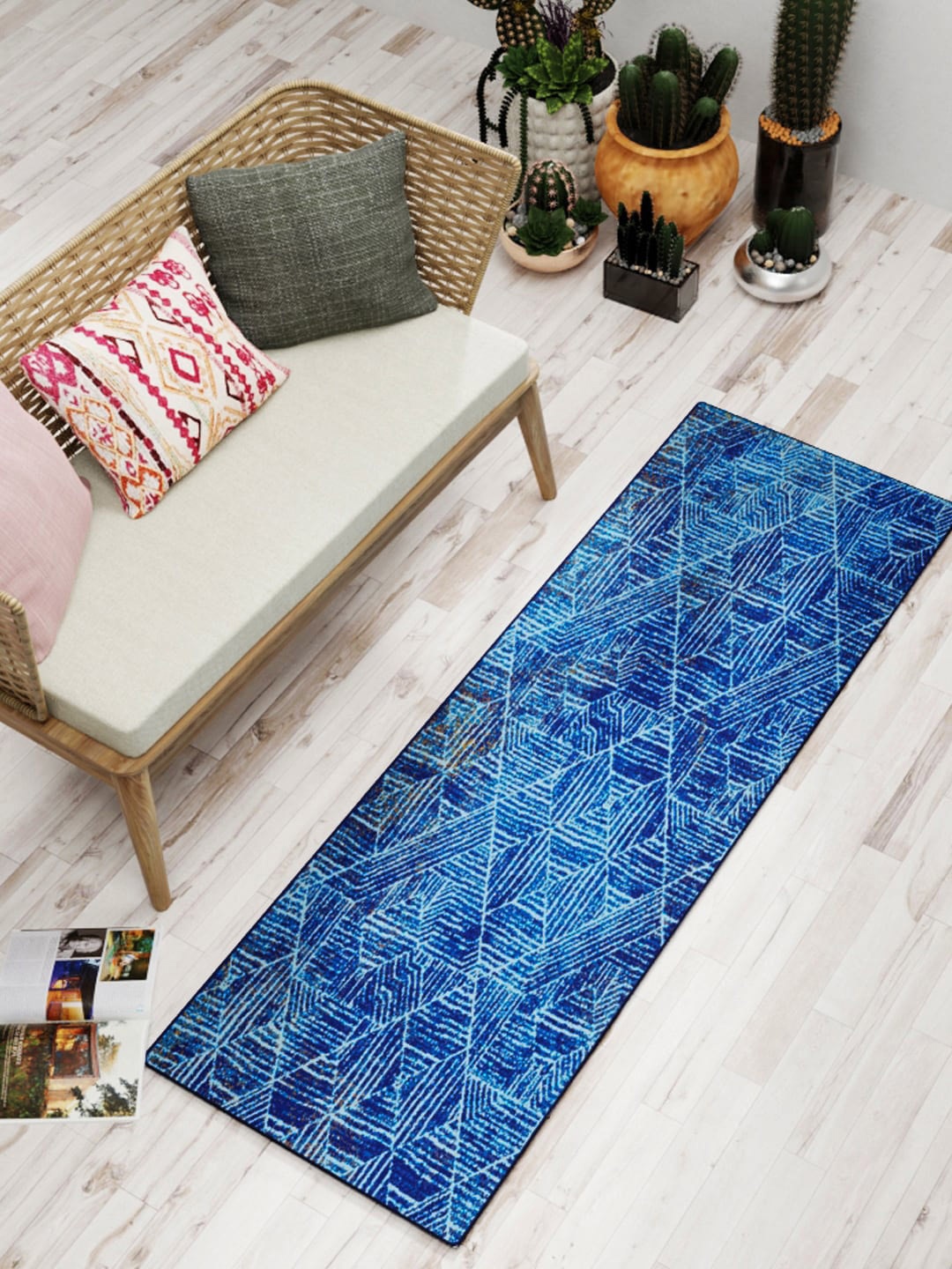 

BIANCA Blue Geometric Printed Anti-Skid Carpet