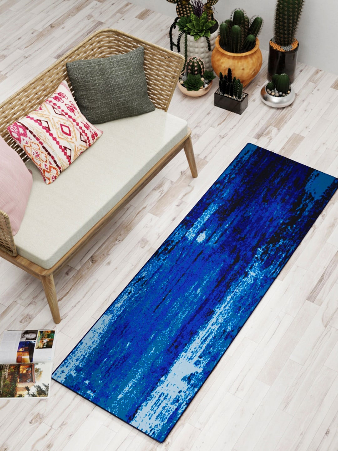 

BIANCA Blue Abstract Printed Anti-Skid Carpet