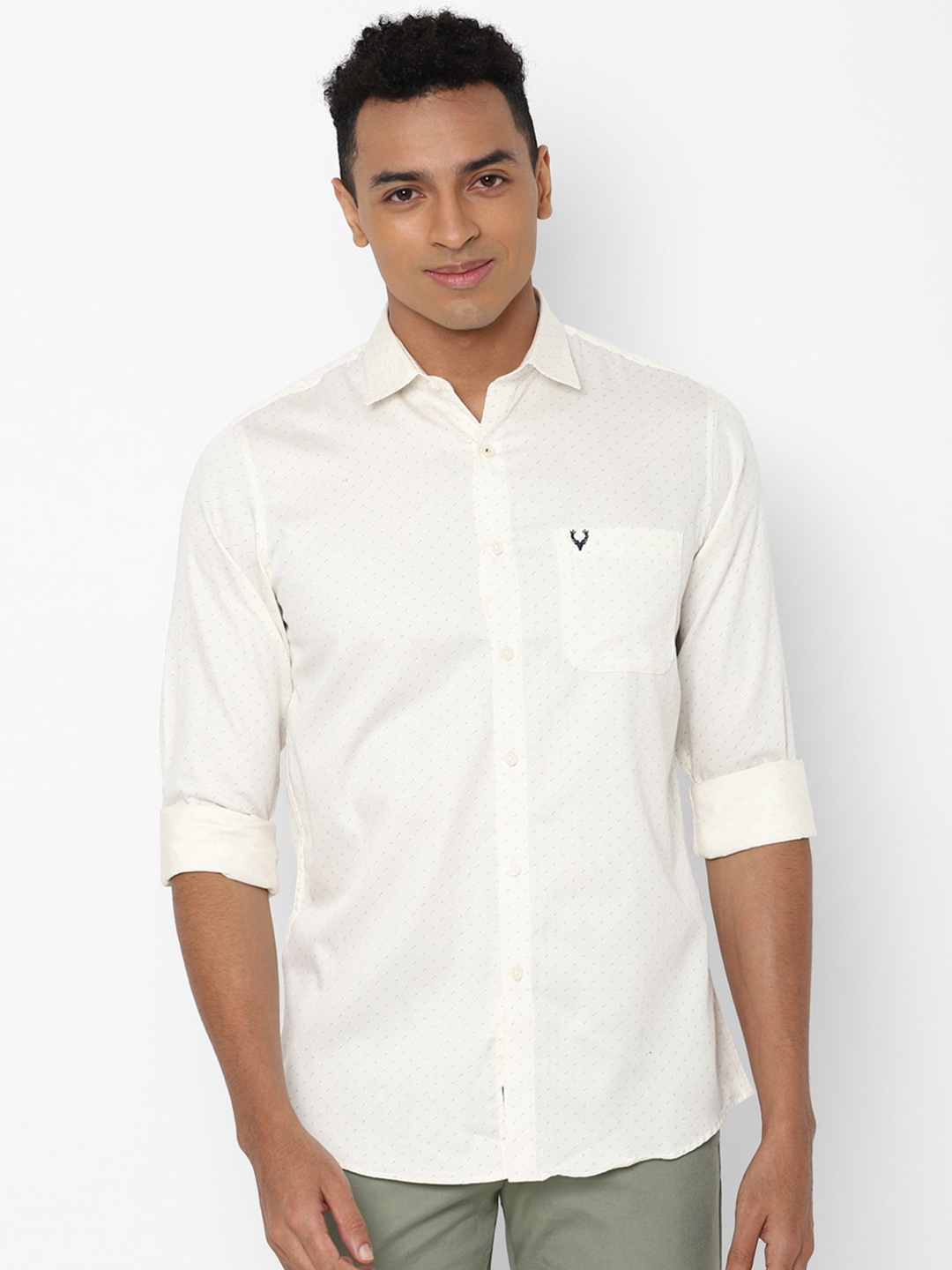 

Allen Solly Men Cream-Coloured Slim Fit Printed Pure Cotton Casual Shirt
