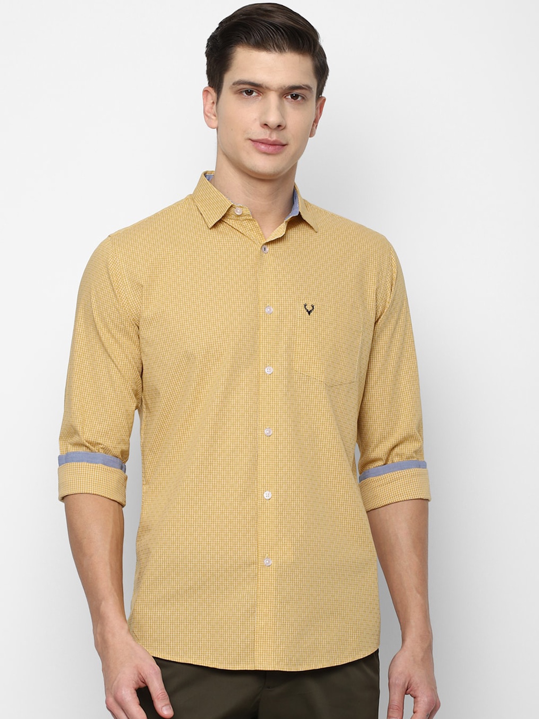 

Allen Solly Men Yellow & White Slim Fit Checked Pure Cotton Casual Shirt