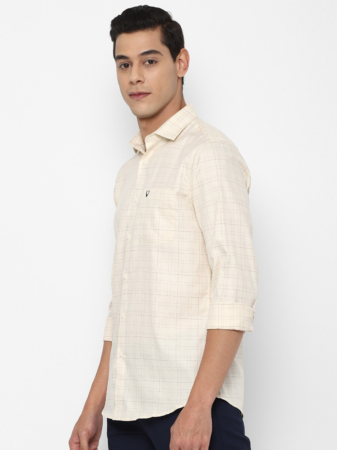 

Allen Solly Men Cream-Coloured Slim Fit Checked Casual Shirt