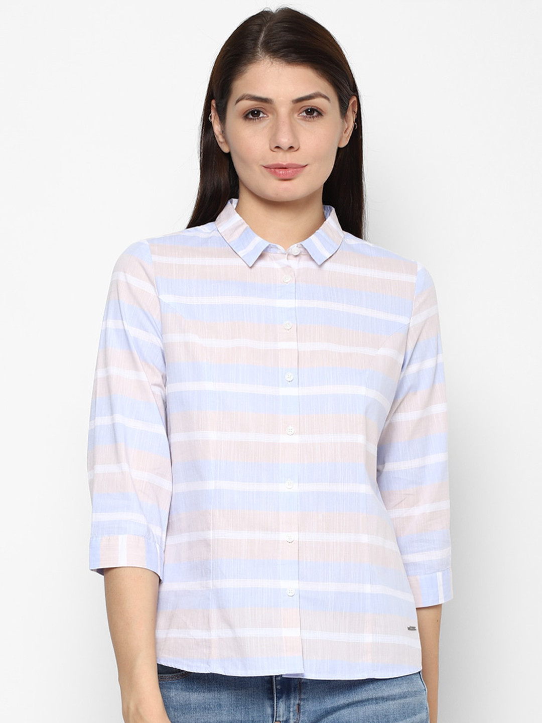 

Allen Solly Woman Women Blue Horizontal Stripes Striped Casual Shirt