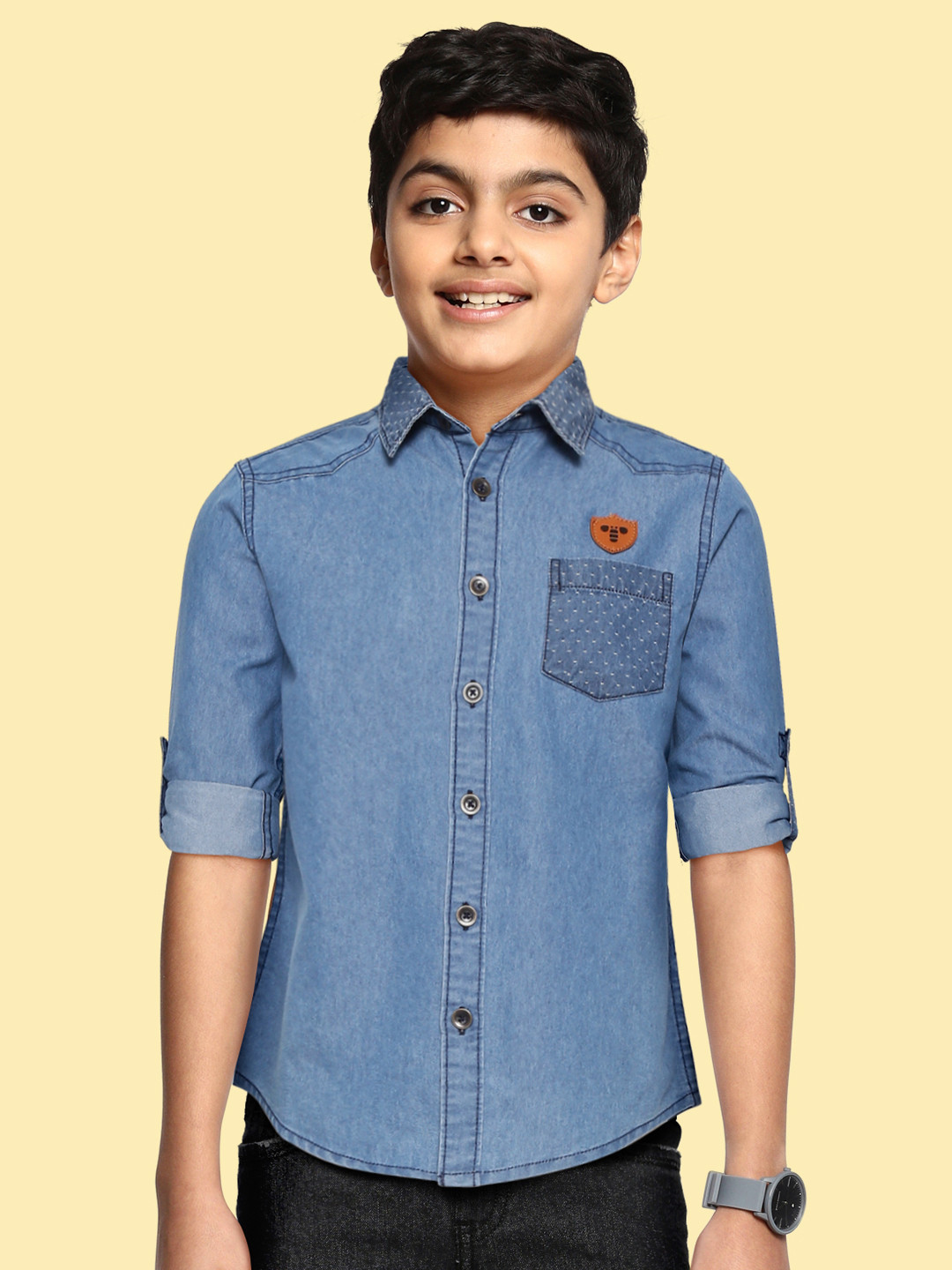 

toothless Boys Blue Pure Cotton Comfort Denim Casual Shirt