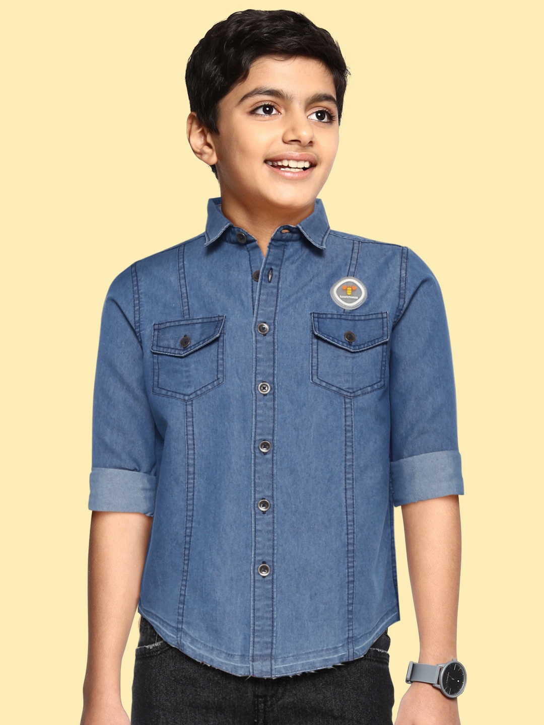 

toothless Boys Blue Pure Cotton Denim Comfort Casual Shirt