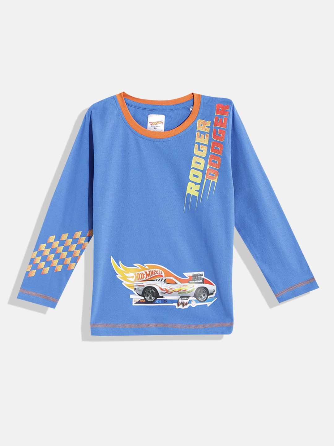 

toothless Boys Blue & Yellow Hot Wheels Printed Pure Cotton T-shirt