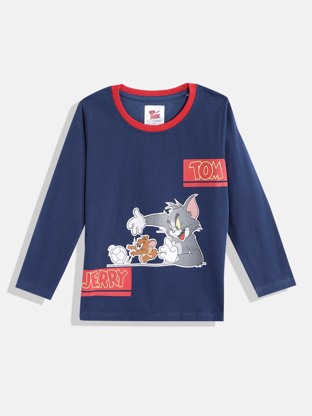 

toothless Boys Navy Blue & Grey Tom & Jerry Printed Pure Cotton T-shirt