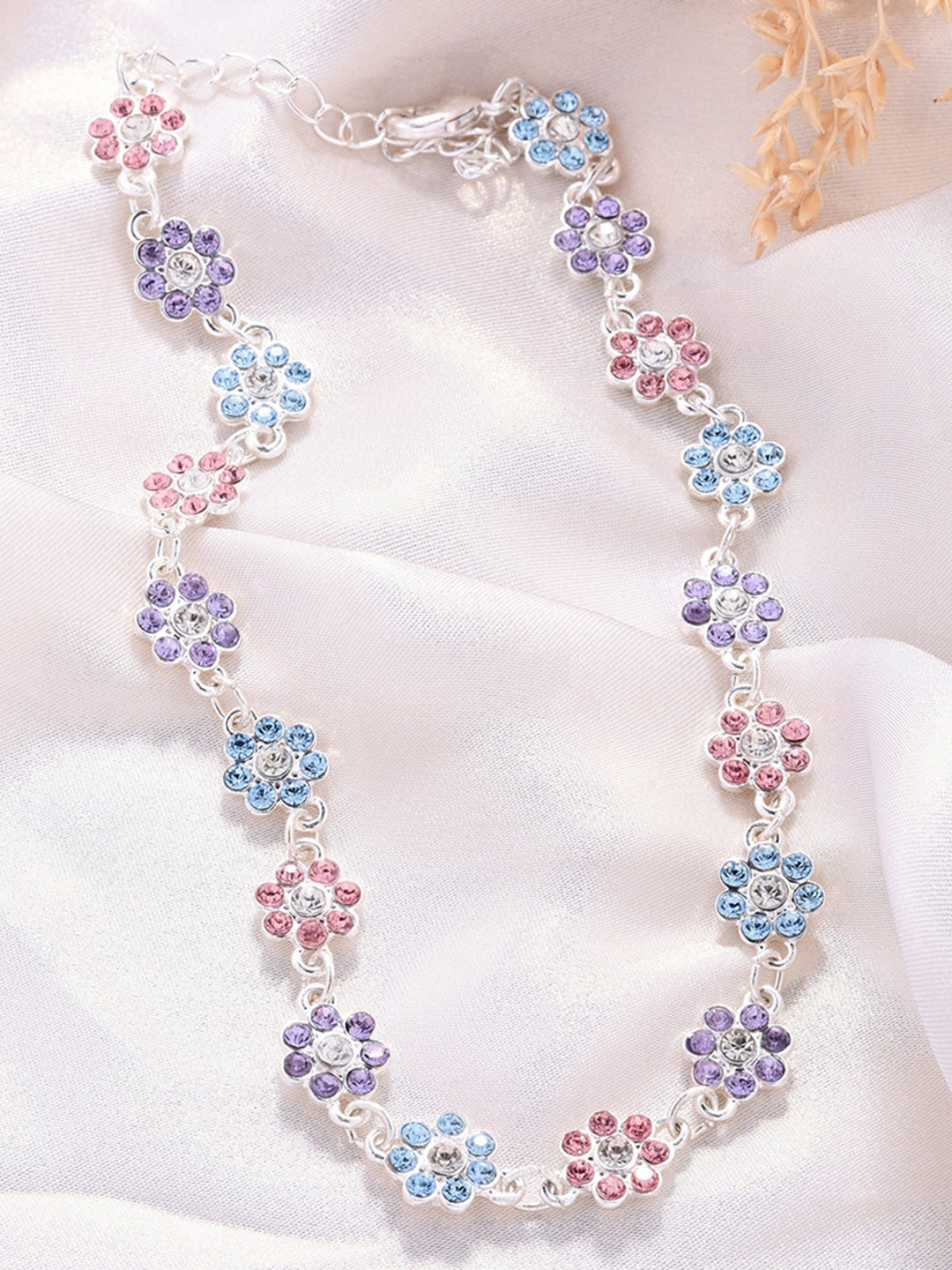

Lilly & sparkle Women Multi Color Stone Studded Floral Motif Choker Necklace