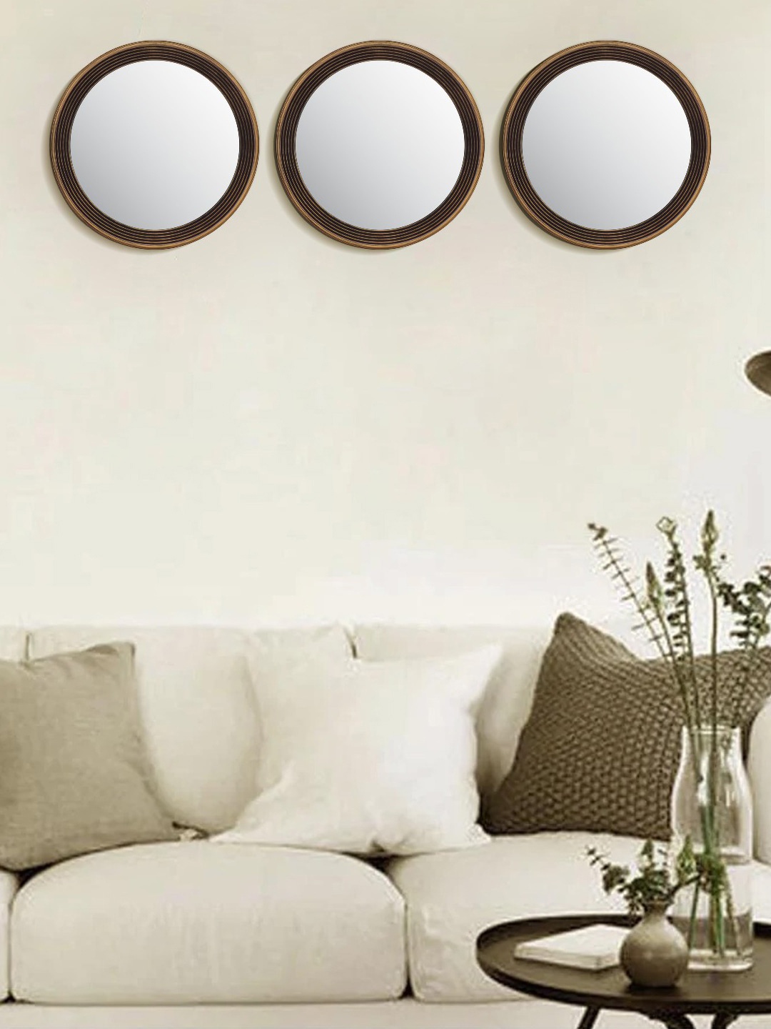 

MARKET99 Set of 3 Black Plastic Round Wall Mirror