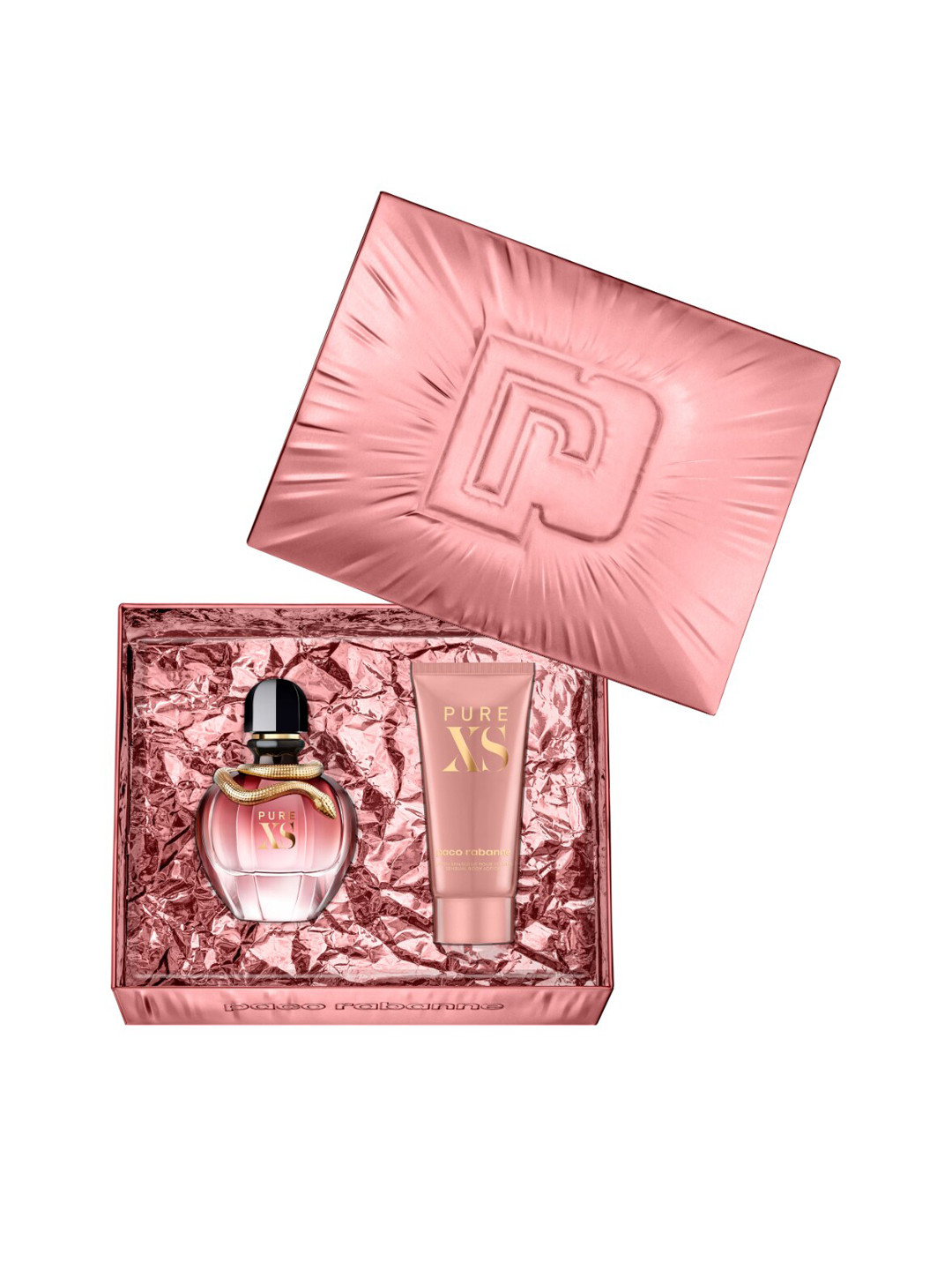 

Paco Rabanne Women Set of Pure XS Eau De Parfum & Body Lotion, Rose gold