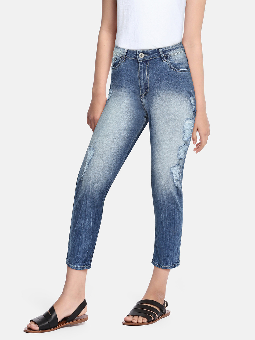 

UTH by Roadster Teen Girls Blue Highly Distressed Light Fade Mid-Rise Stretchable Jeans