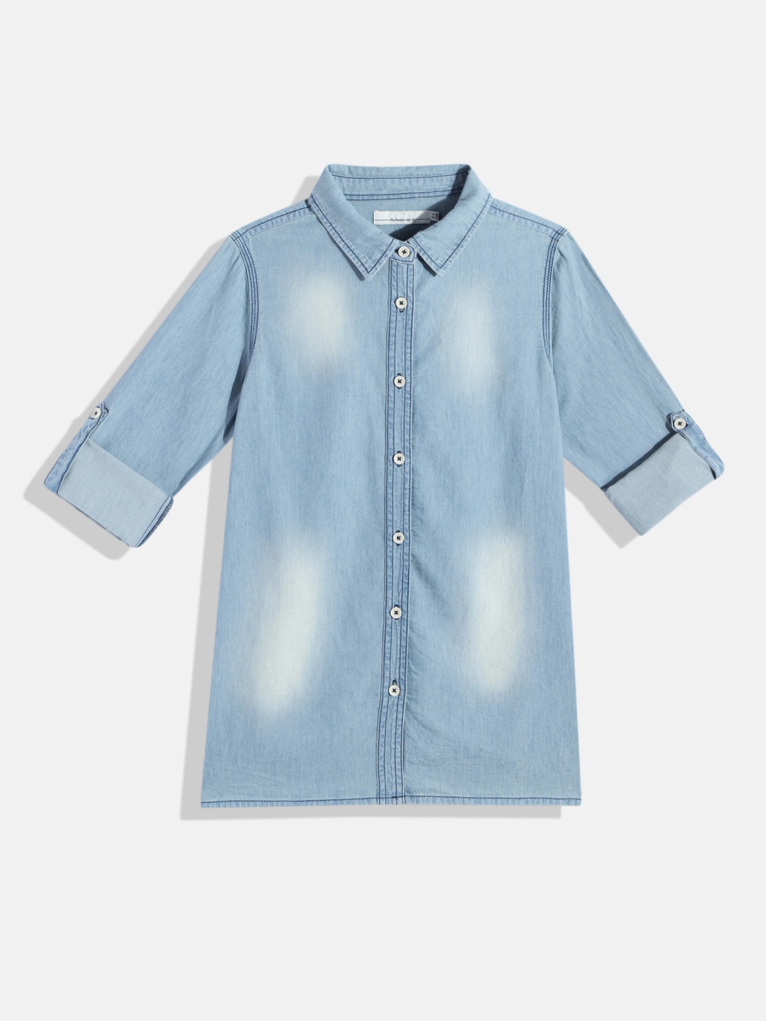

UTH by Roadster Girls Faded Pure Cotton Denim Shirt, Blue